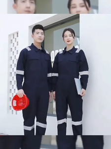 Safety Work Jumpsuit For Men Women PPE Labor Overall With Reflective Strips Industrial Safety Coverall Long Sleeves Durable Working Overall Multi Pocket Work Suit Construction Repair Work