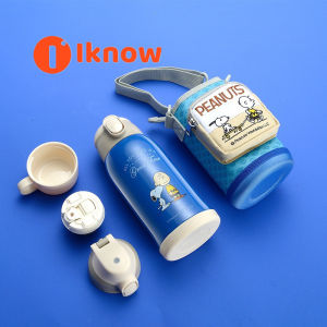 I know Snoopy Cartoon Cup 316 Stainless Steel Portable High Beauty Water Cup Household Three Cap Insulation Cup