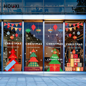 Christmas Tree Door Sticker Creative Gift Pile Head Atmosphere Decoration Large Shopping Mall Clothing Store Exhibition Layout Electrostatic Stickers