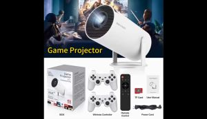 X-DEAL HY300 4K Mini Projector – Game Mode with 2 Gamepads/1080P 4K Full HD/ Built-in Apps for Gaming & MoviesProjector with WiFi and Bluetooth  8000 Lumens Office Home