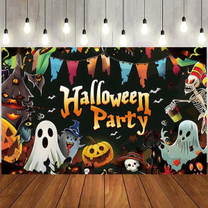 Halloween Decorative Banner Pumpkin Lantern Ghost Photography Background Horror Thriller Party Decor for Happy Halloween