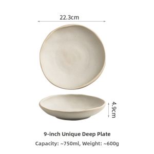 ZHIMENG | Retro Creative Uncoated Ceramic Dish Deep Serving Platter