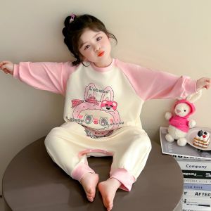 Spring Autumn Cotton Padded Romper Sleepwear for Girls Cartoon Print Home Clothes Baby Toddler Kids Long Sleeve Pantsuit