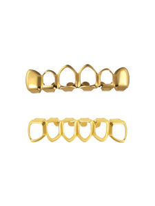 A Set Of Personalized And Fashionable Dental Accessories Featuring Four Perforated Upper Teeth And Six Perforated Lower Teeth