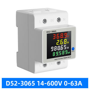 GAQQEE | DIN Rail DC Energy Meter DC14-600V 63A 4-in-1 Single Phase Multifunctional LCD Display Voltage Current Power Energy Monitor