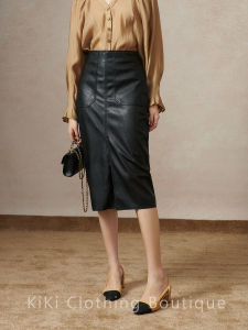 Kiki Black High Waist Straight Cut Mini Skirt Slimming Wrap around Design Korean Style Polyester Fabric Commute Fashion