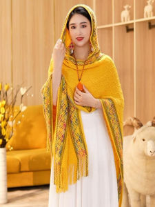 ผ้าคลุมไหล่แบบมีฮู้ดสำหรับผู้หญิง ผ้าไหมพรมถักสุดหรู 2025 ท่องเที่ยวในยูนนาน โพลีเอสเตอร์ ทรงยาว สไตล์ชาติพันธุ์ เหมาะกับทุกวัย