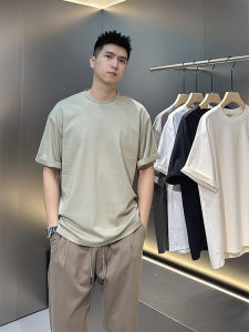 เสื้อยืดคอกลมแขนสั้นผู้ชาย ทรงพื้นฐาน สีพื้น ฤดูร้อน 2025 เสื้อผ้าทำงานลำลอง ผสมผ้าฝ้ายโพลีเอสเตอร์ PU สำหรับเยาวชน