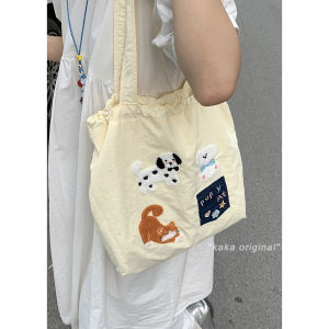 Embroidered Cartoon Canvas Tote Bag New 2024 Trendy Korean Style College Style Womens Shoulder Bag Large Capacity Casual Shopping Bag
