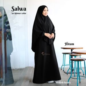 ULFASHION Gamis Syari Set Khimar Cadar Wanita Salwa Gamis Set hijab Polos Terbaru Perempuan Bahan Wolfish Luxury