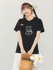 Gbiaior | Cool Summer Dog Print T-Shirt Black Short Sleeve