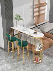 Nordic Style Semi-Circular Bar Table And Chairs Rock Plate Kitchen Living Room Wine Cabinet Partition Wall Light Luxury Long Narrow Table