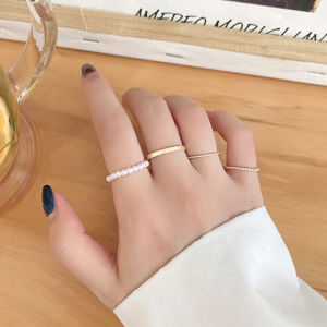 B.two Korea Female Pearl Rings Women Gold Metal Ring Set Fashion Jewelry Accessories