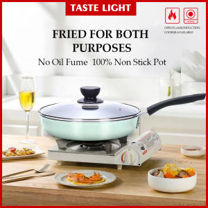 TASTE LIGHT Aluminum kitchen Non Stick Frying Pan Deep Fry Pan Large Capacity Healthy Fry Pan With Lid PFOA Free Periuk Kuali Tak Melekat Steak Fry Pan Non stick Coating All Stove Applied (24/26/28CM)