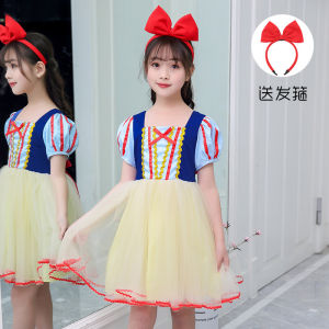 Princess Style Short Sleeve Dress Childrens Performance Outfit Summer New Arrival Girls Clothing Cotton Gauze Skirt
