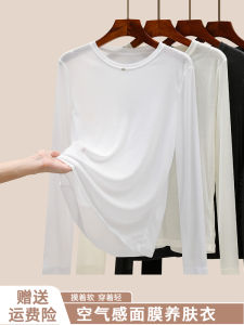 เสื้อยืดคอกลมแขนยาวผ้าตาข่ายบางสำหรับผู้หญิง เสื้อชั้นในฤดูใบไม้ผลิและฤดูร้อน แฟชั่นฤดูใบไม้ผลิ 2025 ใหม่ เสื้อผ้าทำงานสไตล์เกาหลี