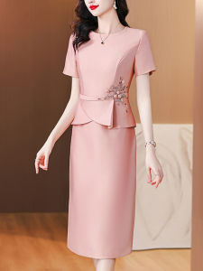 Banquet Dress High-End Wedding Mom Dress High-End Dress Can Be Worn at Ordinary Times Slim-Fit Fake Two-Piece One-Step Dress Summer