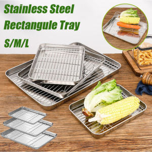 Stainless Steel Rectangule Tray with Baking Rack Oven Baking Pan Grill Tray Dulang Ayam Goreng