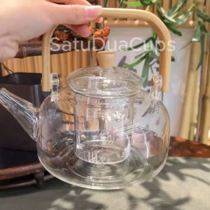 Teko Teh Borosilicate Elegan Tahan Panas 1000 ml dengan Infuser Alami