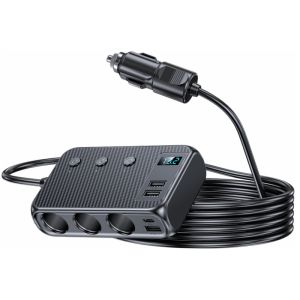 128W Car Charger Adapter 7 in 1 ไฟแช็ก Splitter Fast PD30W/QC 3.0 สวิทช์อิสระ 12 V/24 V DC บุหรี่ Outlet