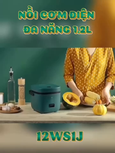Nồi Cơm Điện Mini Đa Năng 1.2L Tặng Kèm Đĩa Hấp Vá Cơm Cốc Đong Chống Dính Tiện Lợi CFB - 12WS