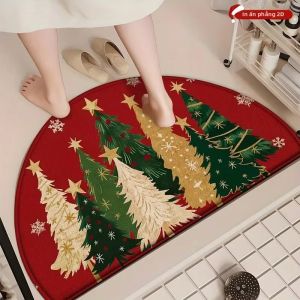 VIKAMA Vintage Cây Giáng Sinh Hình Bán Nguyệt Thảm Chùi Chân Chống Trượt Thảm Lối Vào Phong Cách Trang Trại Trang Trí Nhà Ngày Lễ 100% Polyester