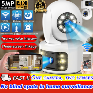👍【5Years Warranty】5MP 4K Dual Camera 360°panning HD IP Security Cam color Night VisionTwo-WayVoiceAlarmAI Human Detection | 2.4 / 5GHz Wi-Fi Support CCTV Camera Night Vision Security Camera Surveillance