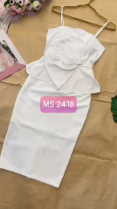MyDu Shop | MS 2418 Đầm Dự Tiệc – Đầm Ôm 2 Dây Lai Xòe Nữ Tính Đính Hoa Hồng