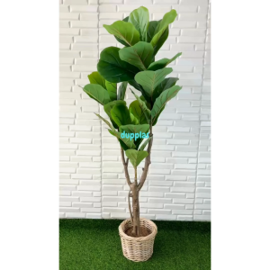 Pohon Plastik Tanaman Artificial Ketapang X3 T150 Latex Cover Pot Rotan Bulat Pajangan Ruang Tamu Dekorasi Kamar