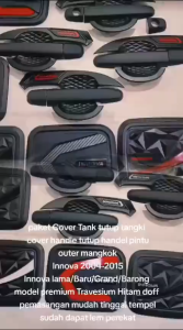 Paket Cover Tank Tutup tangki Cover Handle Tutup handel Pintu Outer/Auter Mangkok Pintu Premium Travesium Hitam Doff Innova Lama/Old Baru/New Grand/Barong 2004-2015 Tulisan INNOVA MERAH