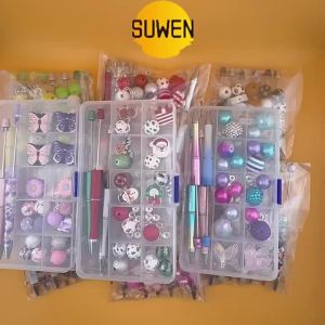 DIY Beaded Pen Student Supplies Gift Butterfly Theme 5PCS Beaded Pen Acrylic Bead Set