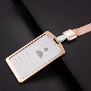 Metal Aluminum Alloy Work ID Card Holder Lanyard Small Card Holder Lunch Card Access Control Card Protective Cover Chest Badge