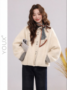 YOUXIANG | Áo Khoác Len Lông Cừu Phong Cách Vintage Đơn Giản Ấm Áp
