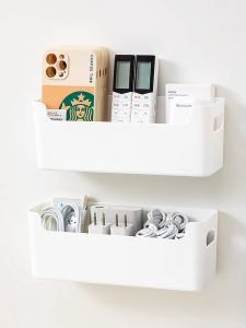 Wall-Mounted Remote Control Storage Box Phone Charging Stand TV Air Conditioner Data Cable Organizer Bedside Storage Rack
