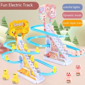 Little Yellow Duck Stair Climbing Track Toy Small Duck Electric Music Slide Toy Cute Toy for Child