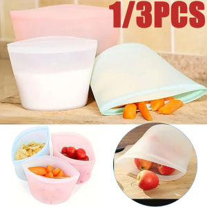 1/3PC Silicone Food Storage Bag Reusable Stand Up Zip Bag Fresh Bag Fridge Freezer Fresh-Keeping Leakproof Containers Ziplock