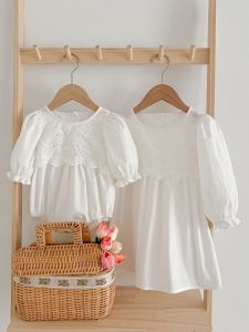 Princess Style Cotton Dress Baby Girl Outfit Set Large And Small Sizes White A-Line Skirt Long Sleeve Daily Wear Spring Autumn