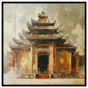 Tranh phong cảnh vẽ chùa phật giáo. Tranh treo tường dán tường sơn dầu canvas trang trí. CGI-2039
