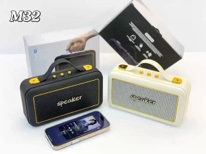 ลำโพงบลูทูธ M32 Speaker Bluetooth เชื่อมต่อได้2ตัว สไตมินิมอลไร้สายพร้อมสายหิ้ว TF/USB 10W [5W2ดอก]