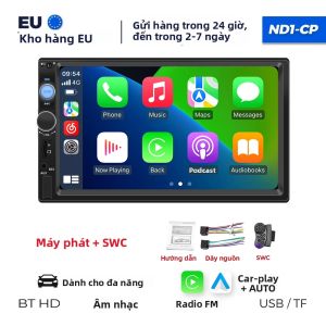 Đầu Phát Đa Phương Tiện Video Radio 7 Inch 2DIN CarPlay Android Auto Với Camera Hậu FM BT SWC AUX USB ISO Dành Cho Ô Tô Thông Dụng