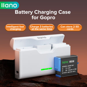 ความจุมาก Llano บางสี แบตเตอรี่กล้อง ช่องเสียบคู่ ทนทาน เคสชาร์จแบบ 3 ช่อง สำหรับ Gopro ประการสำหรับมือ 10/9/8/7/6/5/4 และสายชาร์จ 0.8ม