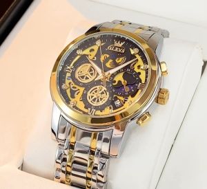 【resmi autentik】OLEVS jam tangan pria otomatis dewasa 2024 bercahaya kalender multifungsi dial stainless steel anti air jam tangan mewah