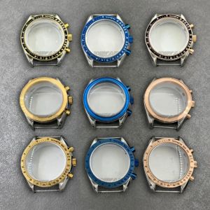 40mm VK63 Silver Gold Rose Gold Watch Case Stainless Steel With Black Blue Bezel Insert With Coated Glass For VK63 Moon Watch