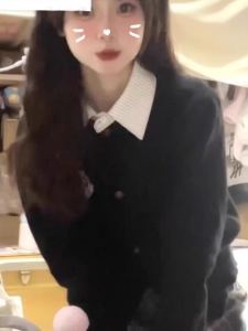 Black Short Knitted Sweater Jacket Womens Autumn Winter College Style Small Size Knit Open Cardigan Top Spring Autumn