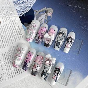 10 Móng Tay Giả Hình Quan Tài Thủ Công Họa Tiết Anime Maid Kiểu Loli Dễ Thương Dán Liền Dành Cho Nữ Dùng Trong Tiệc Tùng