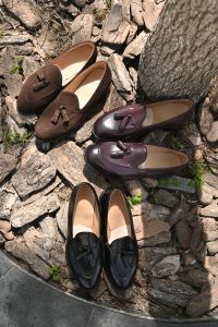 Handmade AXEN Yaleng Loafers with Tassels Box Calf Leather Rubber Sole Breathable round Toe Low Heel Fashionable Mens Shoes