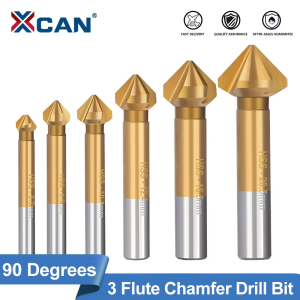XCAN 6pcs 3 Flute HSS Countersink Drill Bit 90 Degree Countersink Chamfering Tools Chamfer Cutter 6.3/8.3/10.4/12.4/16.5/20.5mm