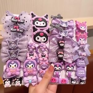 18pcs Set Kawaii Hair Ties Anime Hair Ring Ornaments Cinnamoroll My Melody Kuromi Hair Rope Cartoon Accessories Girl Gift