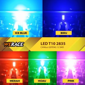 WERACE LED T10 2835 CANBUS Gepeng 12 SMD 2W Super Terang Super Bright License Light Bulb