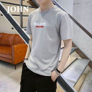 JOHN Summer T-shirt Plus Size Short Sleeved Mens Korean Style Trendy Top Youth Student Casual Round Neck T-shirt Mens Clothing